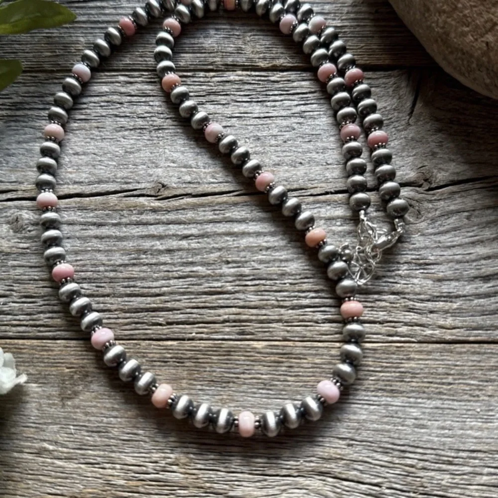 Southwestern Sterling Silver Pink Conch 6mm Pearls Bead Necklace 22 Inch - Picture 4 of 12